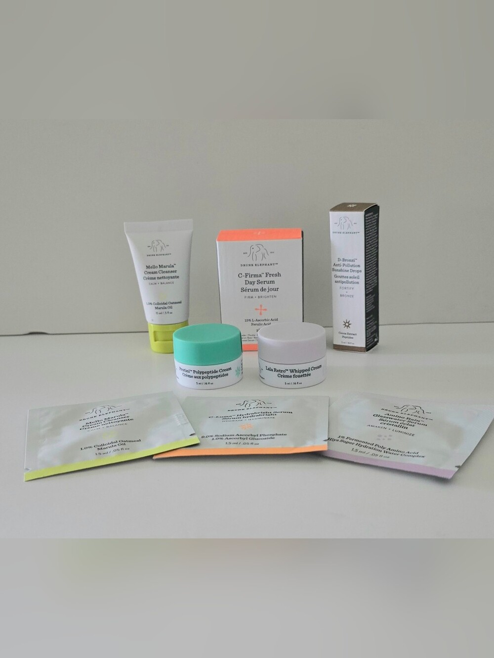 Drunk Elephant Travel Cleanser, Serum, D-Bronzi, Protini Cream, Lala Retro Cream